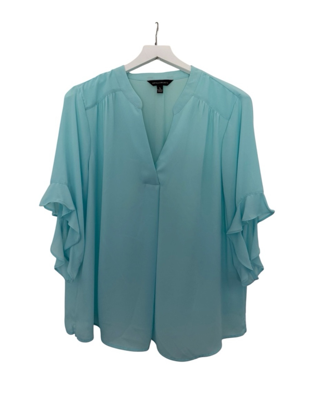 Investments Light Blue Ruffle Sleeve Blouse Boxy Flowy Top Size Large